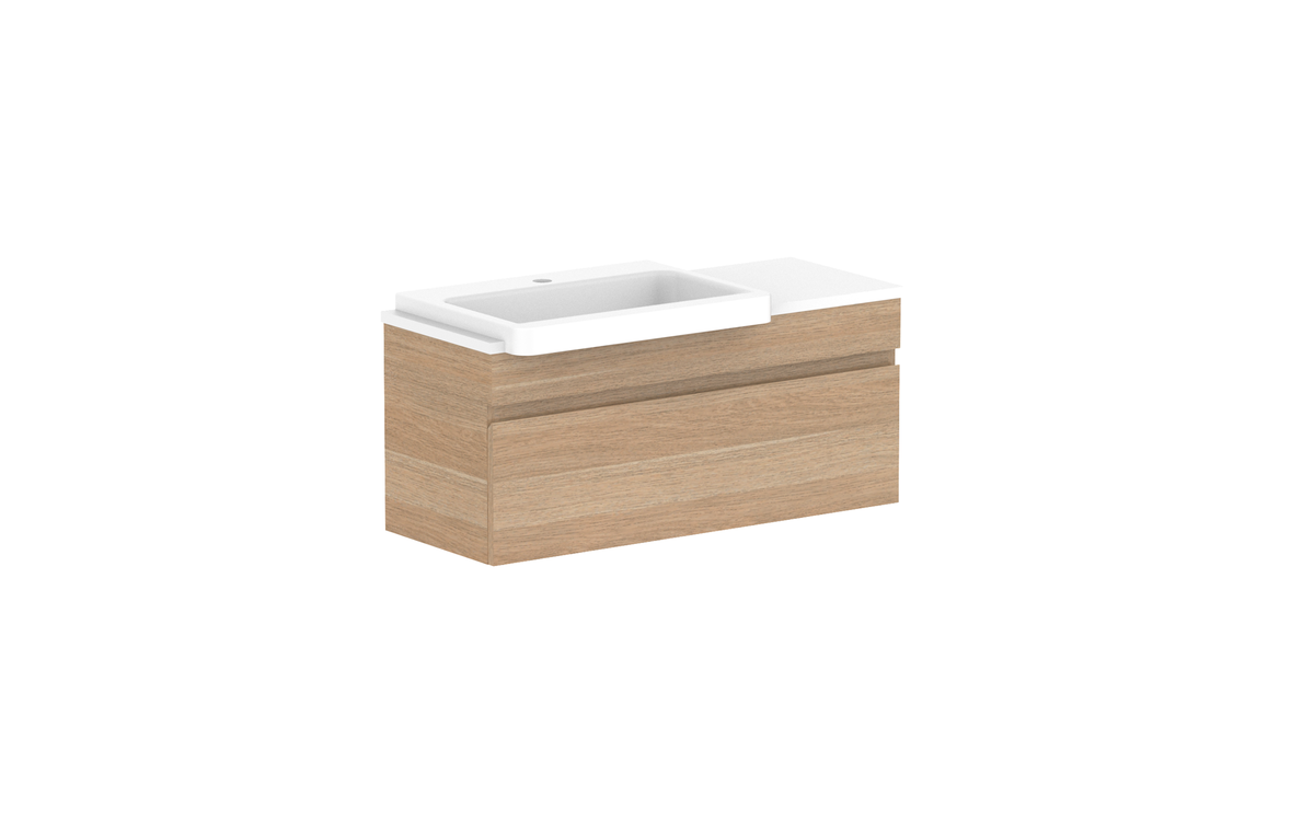 Glacier Semi-Recessed All-Drawer Slim 900mm Wall Hung Vanity - Glacier Semi-Recessed All-Drawer, 900 Slim, Wall Hung