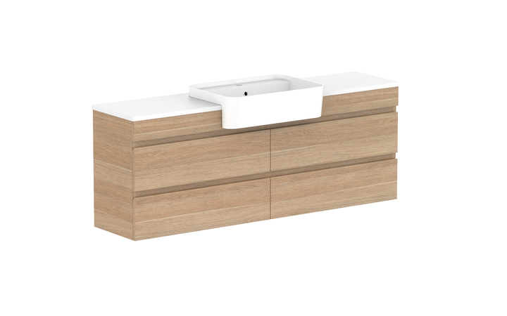 Glacier Semi-Recessed All-Drawer Twin 1500mm Wall Hung Vanity - Glacier Semi-Recessed All-Drawer, 1500 Twin, Wall Hung