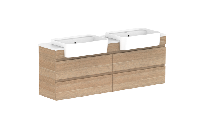 Glacier Semi-Recessed All-Drawer Twin 1500mm Wall Hung Vanity - Glacier Semi-Recessed All-Drawer, 1500 Twin, Wall Hung