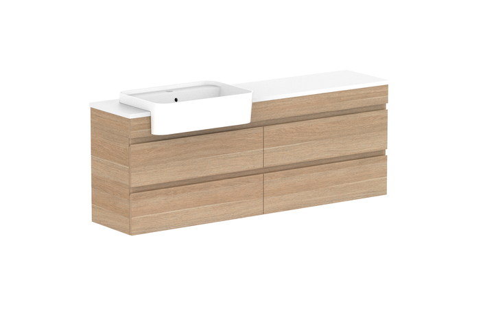 Glacier Semi-Recessed All-Drawer Twin 1500mm Wall Hung Vanity - Glacier Semi-Recessed All-Drawer, 1500 Twin, Wall Hung