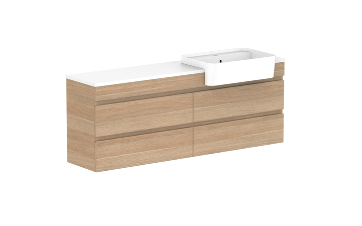 Glacier Semi-Recessed All-Drawer Twin 1500mm Wall Hung Vanity - Glacier Semi-Recessed All-Drawer, 1500 Twin, Wall Hung