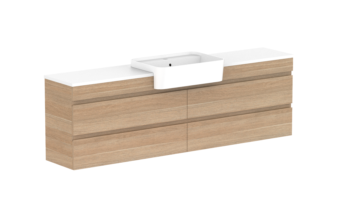 Glacier Semi-Recessed All-Drawer Twin 1800mm Wall Hung Vanity - Glacier Semi-Recessed All-Drawer, 1800 Twin, Wall Hung
