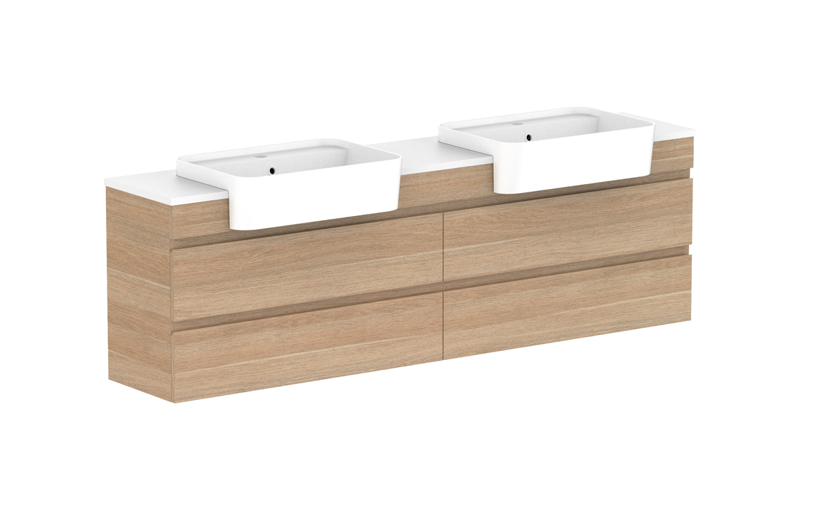 Glacier Semi-Recessed All-Drawer Twin 1800mm Wall Hung Vanity - Glacier Semi-Recessed All-Drawer, 1800 Twin, Wall Hung