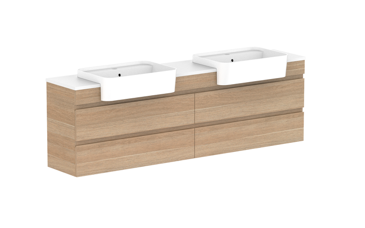Glacier Semi-Recessed All-Drawer Twin 1800mm Wall Hung Vanity - Glacier Semi-Recessed All-Drawer, 1800 Twin, Wall Hung