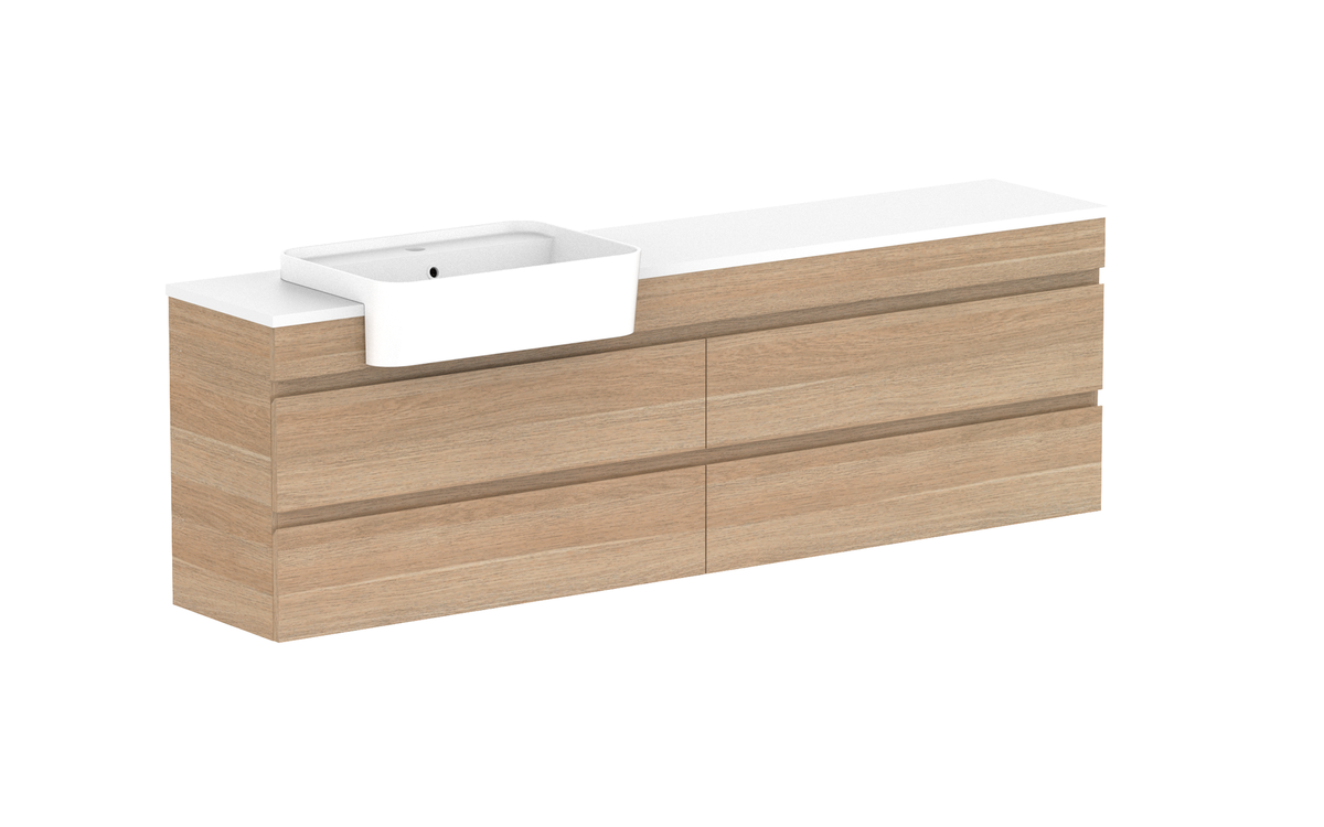 Glacier Semi-Recessed All-Drawer Twin 1800mm Wall Hung Vanity - Glacier Semi-Recessed All-Drawer, 1800 Twin, Wall Hung