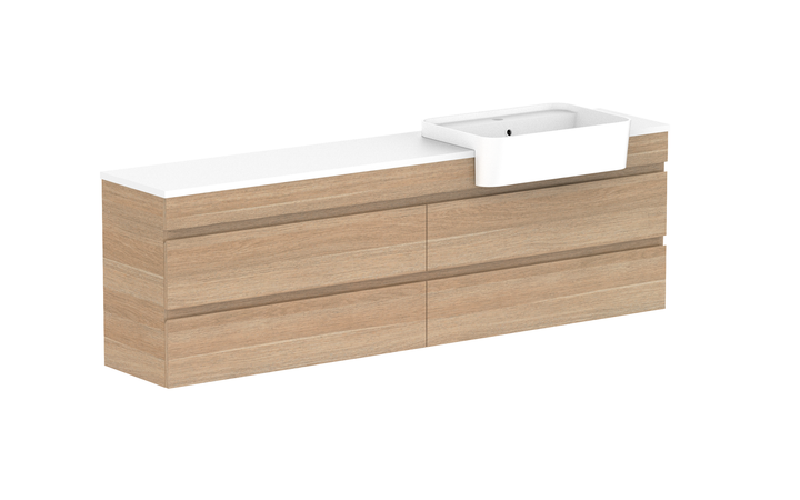 Glacier Semi-Recessed All-Drawer Twin 1800mm Wall Hung Vanity - Glacier Semi-Recessed All-Drawer, 1800 Twin, Wall Hung