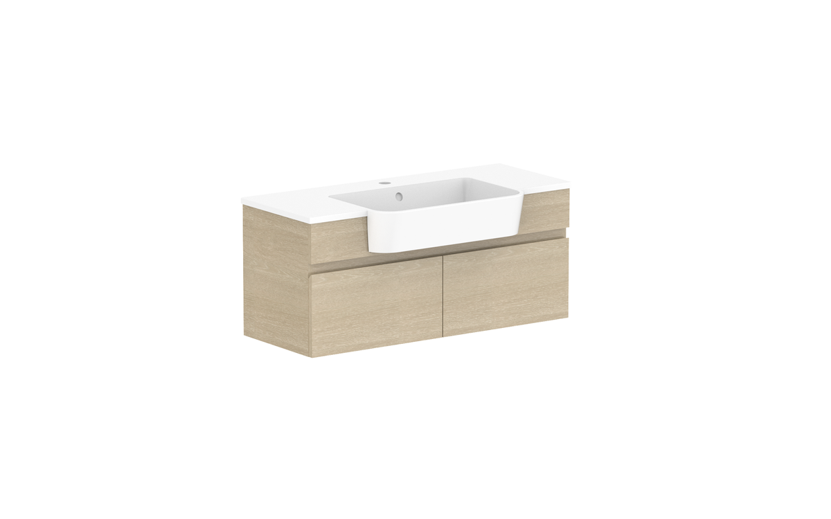 Glacier Semi-Recessed All-Door Slim 900mm Wall Hung Vanity - Glacier Semi-Recessed All-Door, 900 Slim, Wall Hung