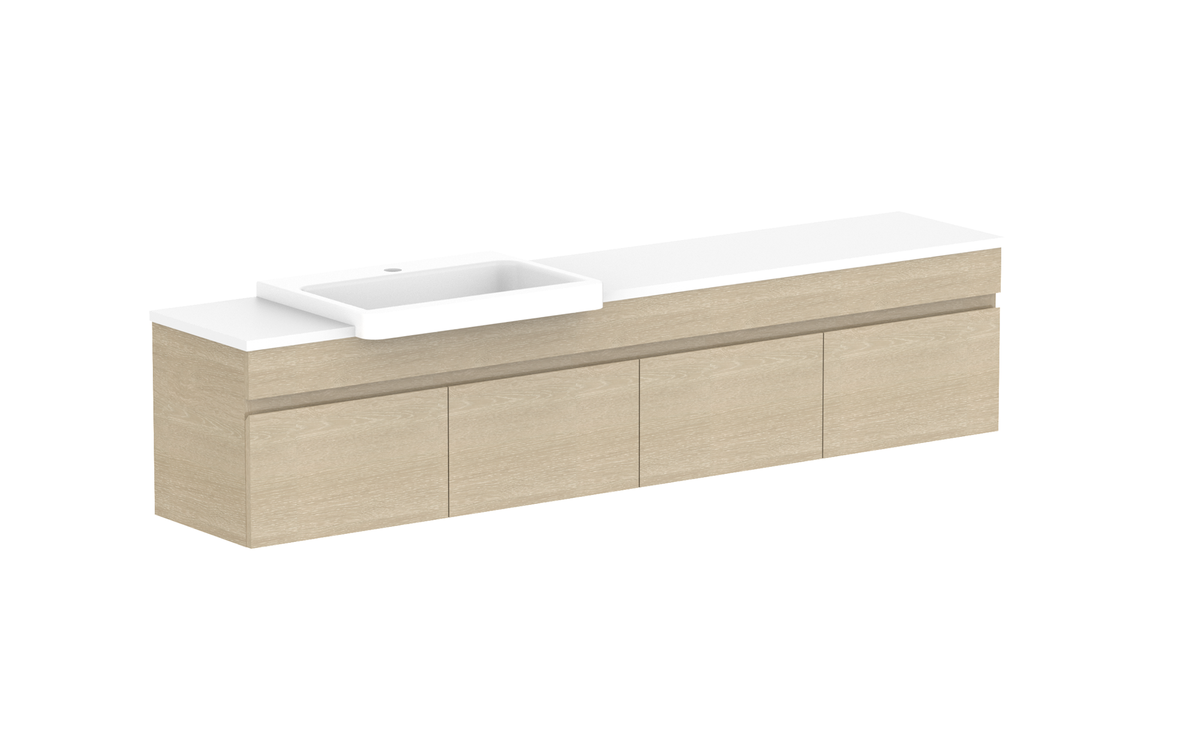 Glacier Semi-Recessed All-Door Slim 1800mm Wall Hung Vanity - Glacier Semi-Recessed All-Door, 1800 Slim, Wall Hung