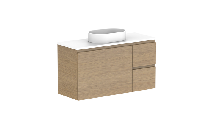 Glacier Ensuite Door & Drawer Twin 1050mm Wall Hung Vanity - Glacier Ensuite Door & Drawer, 1050 Twin, Wall Hung