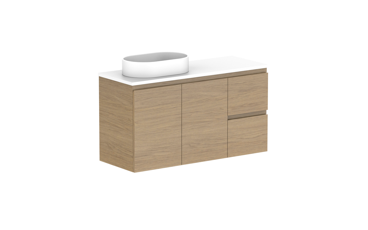 Glacier Ensuite Door &amp; Drawer Twin 1050mm Wall Hung Vanity - Glacier Ensuite Door &amp; Drawer, 1050 Twin, Wall Hung