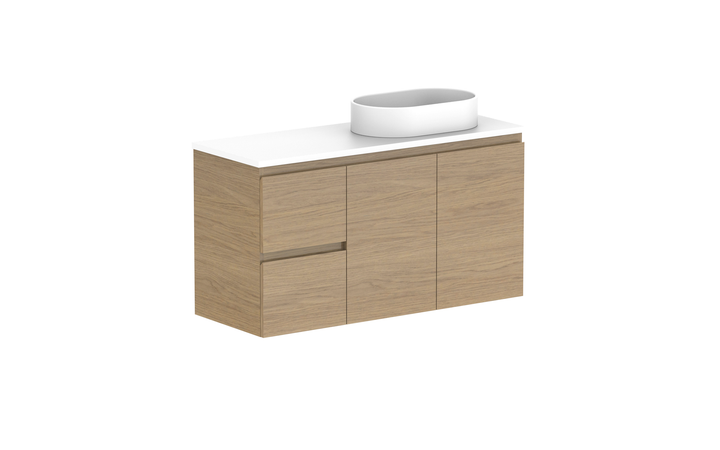 Glacier Ensuite Door &amp; Drawer Twin 1050mm Wall Hung Vanity - Glacier Ensuite Door &amp; Drawer, 1050 Twin, Wall Hung