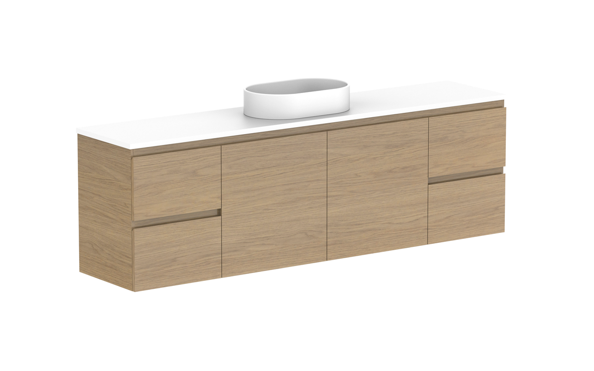 Glacier Ensuite Door &amp; Drawer Twin 1800mm Wall Hung Vanity - Glacier Ensuite Door &amp; Drawer, 1800 Twin, Wall Hung