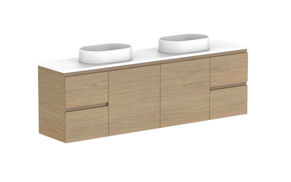 Glacier Ensuite Door &amp; Drawer Twin 1800mm Wall Hung Vanity - Glacier Ensuite Door &amp; Drawer, 1800 Twin, Wall Hung
