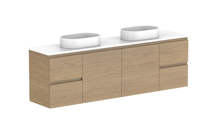 Glacier Ensuite Door &amp; Drawer Twin 1800mm Wall Hung Vanity - Glacier Ensuite Door &amp; Drawer, 1800 Twin, Wall Hung