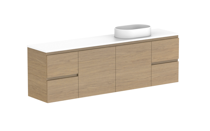 Glacier Ensuite Door &amp; Drawer Twin 1800mm Wall Hung Vanity - Glacier Ensuite Door &amp; Drawer, 1800 Twin, Wall Hung