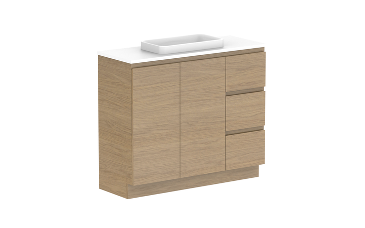 Glacier Ensuite Door & Drawer Trio 1050mm Floor Mount Vanity - Glacier Ensuite Door & Drawer, 1050 Trio, Floor Mount