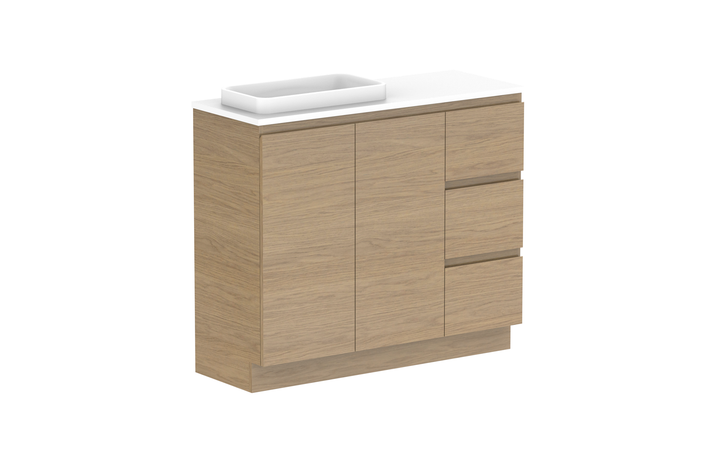 Glacier Ensuite Door & Drawer Trio 1050mm Floor Mount Vanity - Glacier Ensuite Door & Drawer, 1050 Trio, Floor Mount