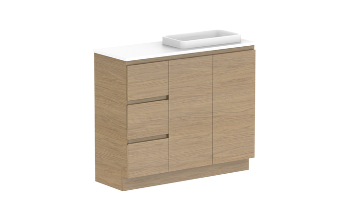 Glacier Ensuite Door &amp; Drawer Trio 1050mm Floor Mount Vanity - Glacier Ensuite Door &amp; Drawer, 1050 Trio, Floor Mount