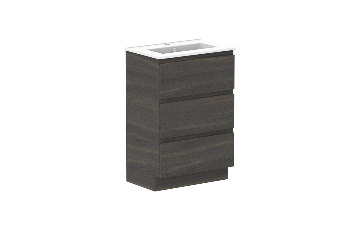 Glacier Ensuite All-Drawer Trio 600mm Floor Mount Vanity - Glacier Ensuite All-Drawer, 600 Trio, Floor Mount