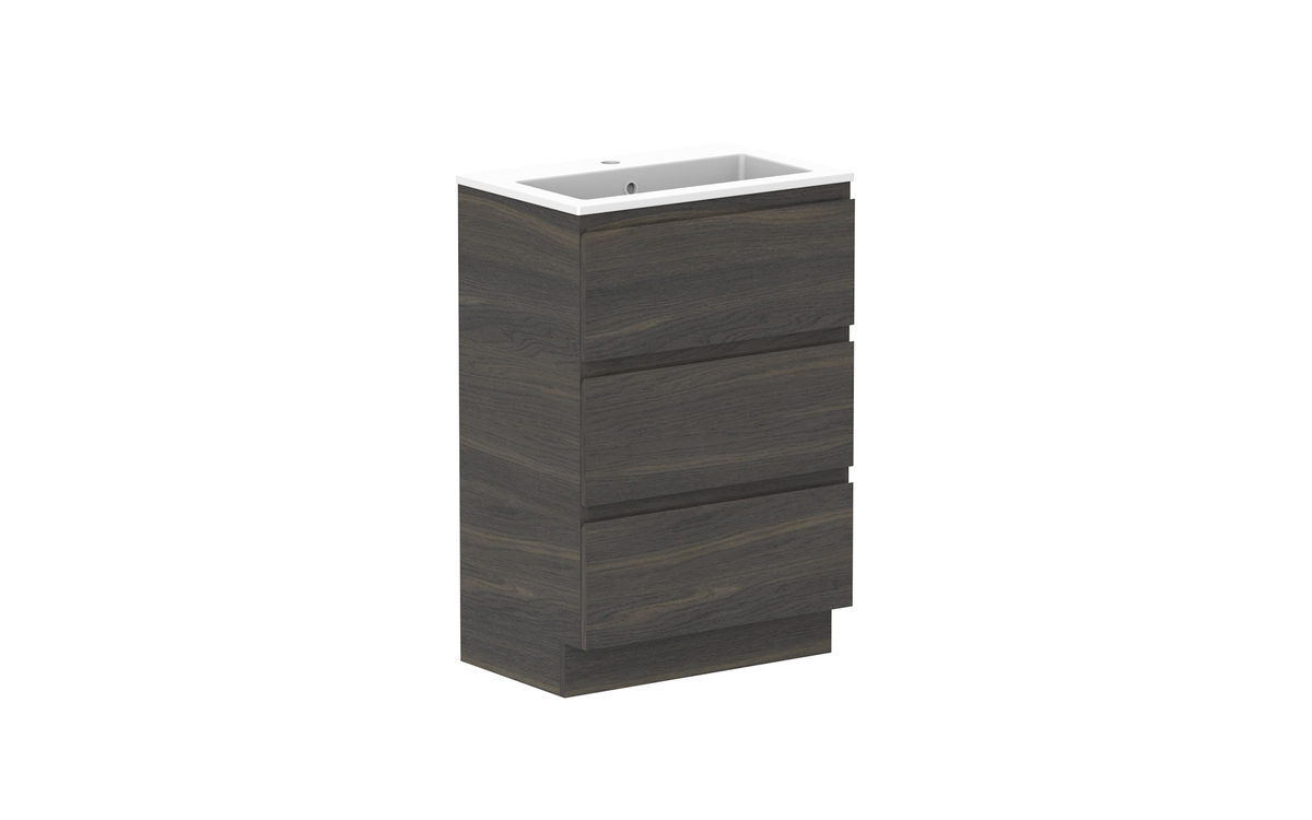 Glacier Ensuite All-Drawer Trio 600mm Floor Mount Vanity - Glacier Ensuite All-Drawer, 600 Trio, Floor Mount