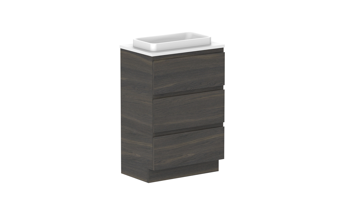 Glacier Ensuite All-Drawer Trio 600mm Floor Mount Vanity - Glacier Ensuite All-Drawer, 600 Trio, Floor Mount