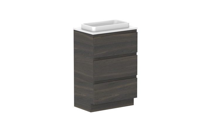 Glacier Ensuite All-Drawer Trio 600mm Floor Mount Vanity - Glacier Ensuite All-Drawer, 600 Trio, Floor Mount
