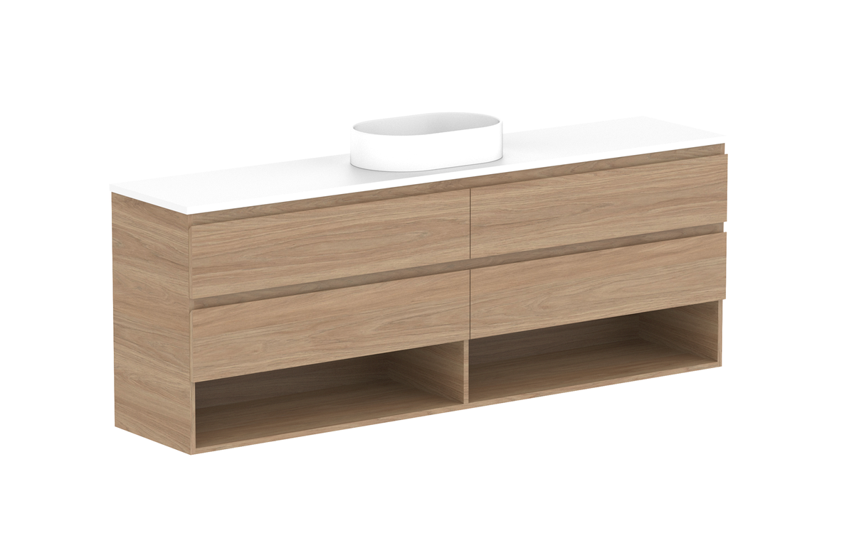 Glacier Ensuite Shelf Twin 1800mm Wall Hung Vanity - Glacier Ensuite Shelf, 1800 Twin, Wall Hung