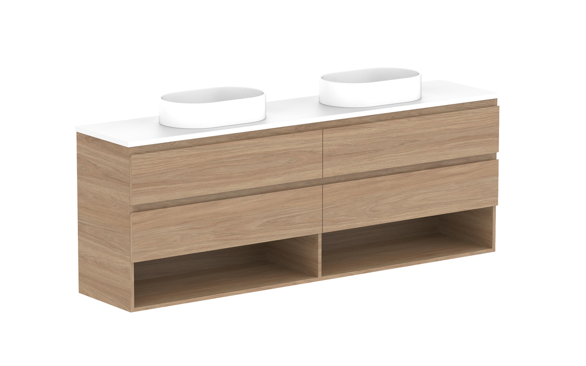 Glacier Ensuite Shelf Twin 1800mm Wall Hung Vanity - Glacier Ensuite Shelf, 1800 Twin, Wall Hung