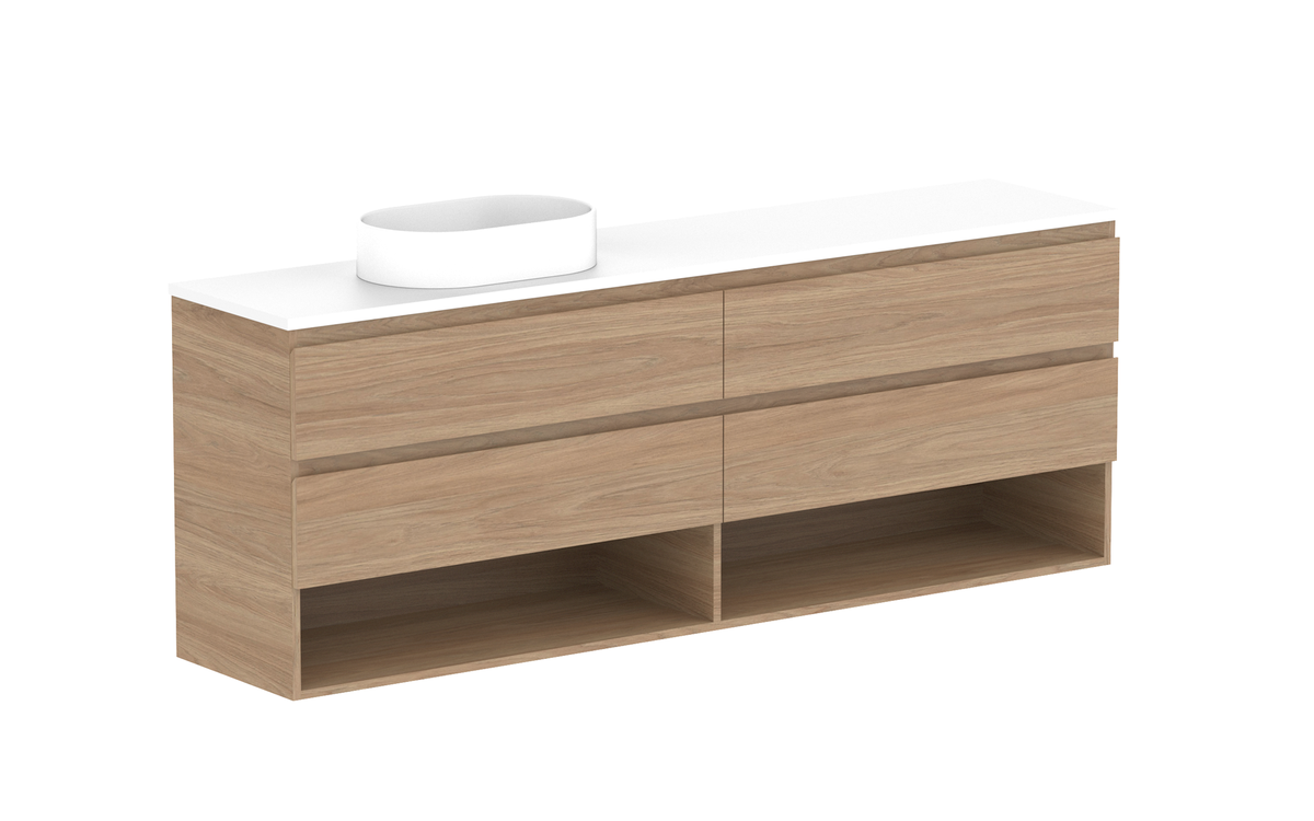 Glacier Ensuite Shelf Twin 1800mm Wall Hung Vanity - Glacier Ensuite Shelf, 1800 Twin, Wall Hung