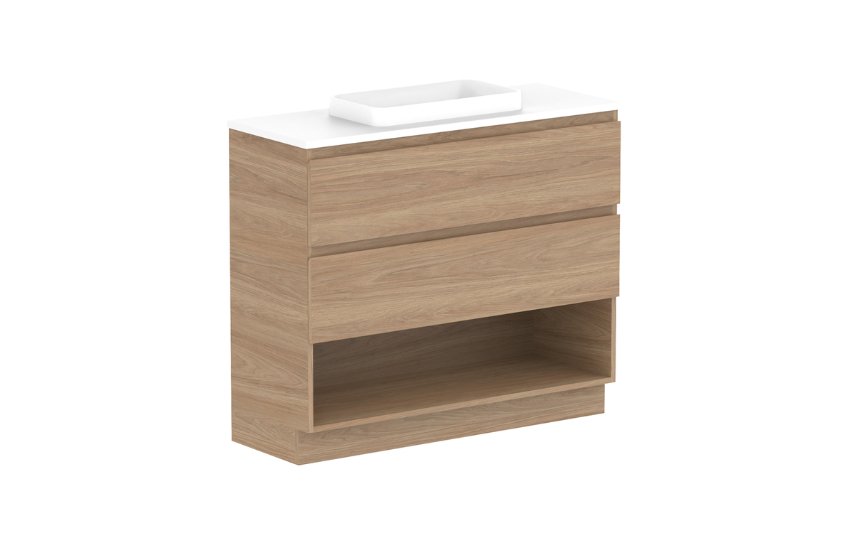 Glacier Ensuite Shelf Trio 1050mm Floor Mount Vanity - Glacier Ensuite Shelf, 1050 Trio, Floor Mount