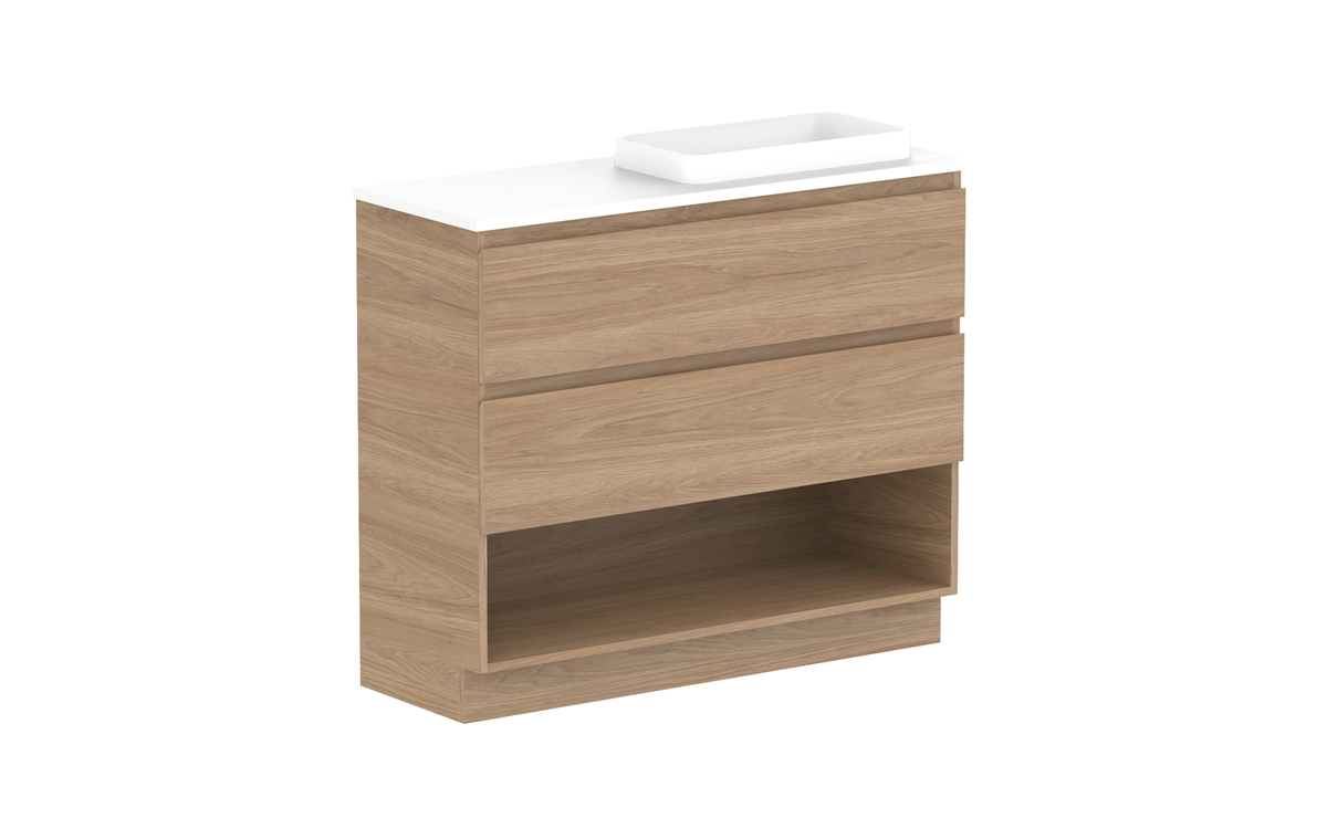 Glacier Ensuite Shelf Trio 1050mm Floor Mount Vanity - Glacier Ensuite Shelf, 1050 Trio, Floor Mount