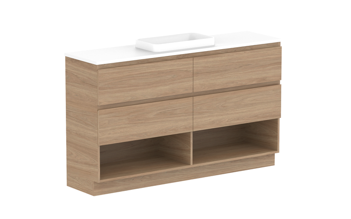 Glacier Ensuite Shelf Trio 1500mm Floor Mount Vanity - Glacier Ensuite Shelf, 1500 Trio, Floor Mount