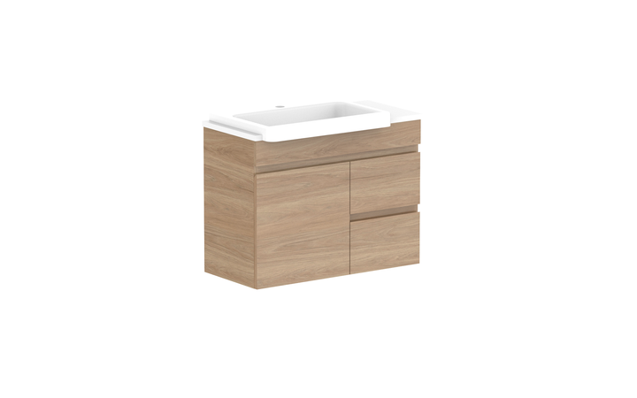Glacier Semi-Recessed Door &amp; Drawer Twin 750mm Wall Hung Vanity - Glacier Semi-Recessed Door &amp; Drawer, 750 Twin, Wall Hung
