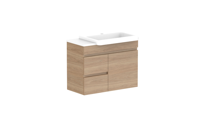 Glacier Semi-Recessed Door &amp; Drawer Twin 750mm Wall Hung Vanity - Glacier Semi-Recessed Door &amp; Drawer, 750 Twin, Wall Hung