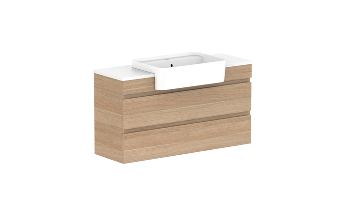 Glacier Semi-Recessed All-Drawer Twin 1050mm Wall Hung Vanity - Glacier Semi-Recessed All-Drawer, 1050 Twin, Wall Hung