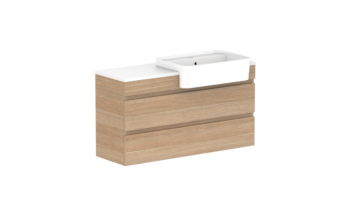 Glacier Semi-Recessed All-Drawer Twin 1050mm Wall Hung Vanity - Glacier Semi-Recessed All-Drawer, 1050 Twin, Wall Hung