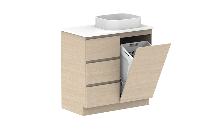 Glacier Hamper Trio 900mm Floor Mount Vanity - Glacier Hamper, 900 Trio, Floor Mount