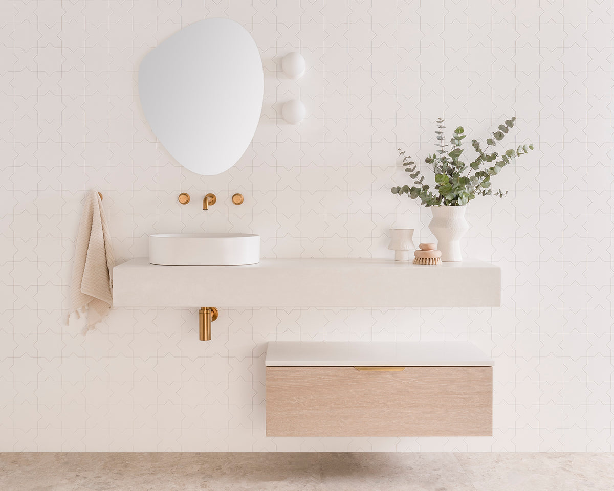 Michel Ensuite Wall Hung Vanity - Michel Ensuite 1500mm Left Offset Bowl. Alabaster Cherry Pie Benchtop