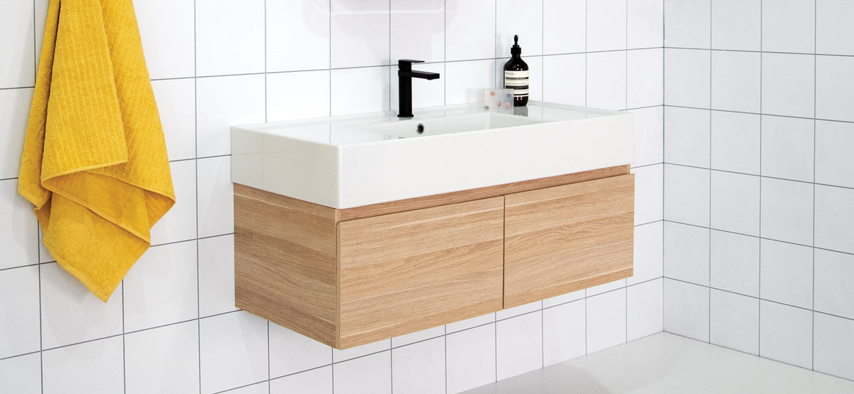 Capri Wall Hung Vanity - Capri 1000 Centre Bowl, Natural Oak Ravine cabinet finish