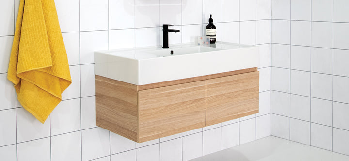 Capri Wall Hung Vanity - Capri 1000 Centre Bowl, Natural Oak Ravine cabinet finish