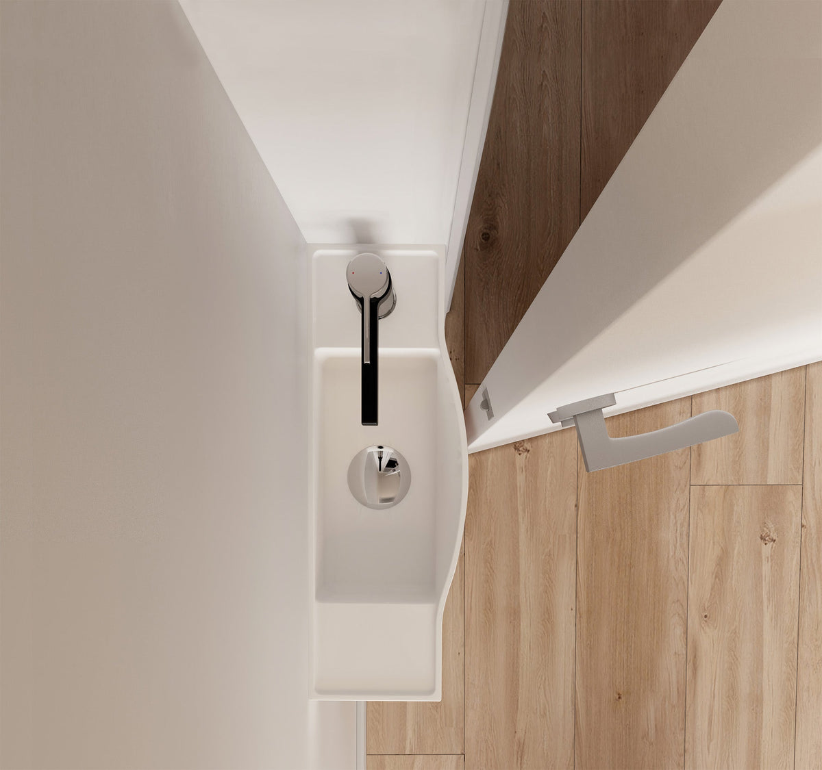 Charlie Vanity, Compact 160mm basin projection, available left or right hand tap hole. Cabinet projection 135mm and 450mm width
