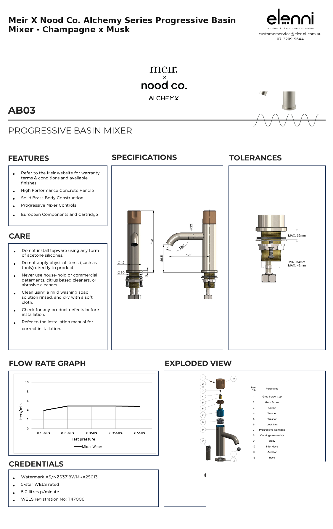 Meir X Nood Co. Alchemy Series Progressive Basin Mixer - Champagne x Musk — specification sheet (Elenni)