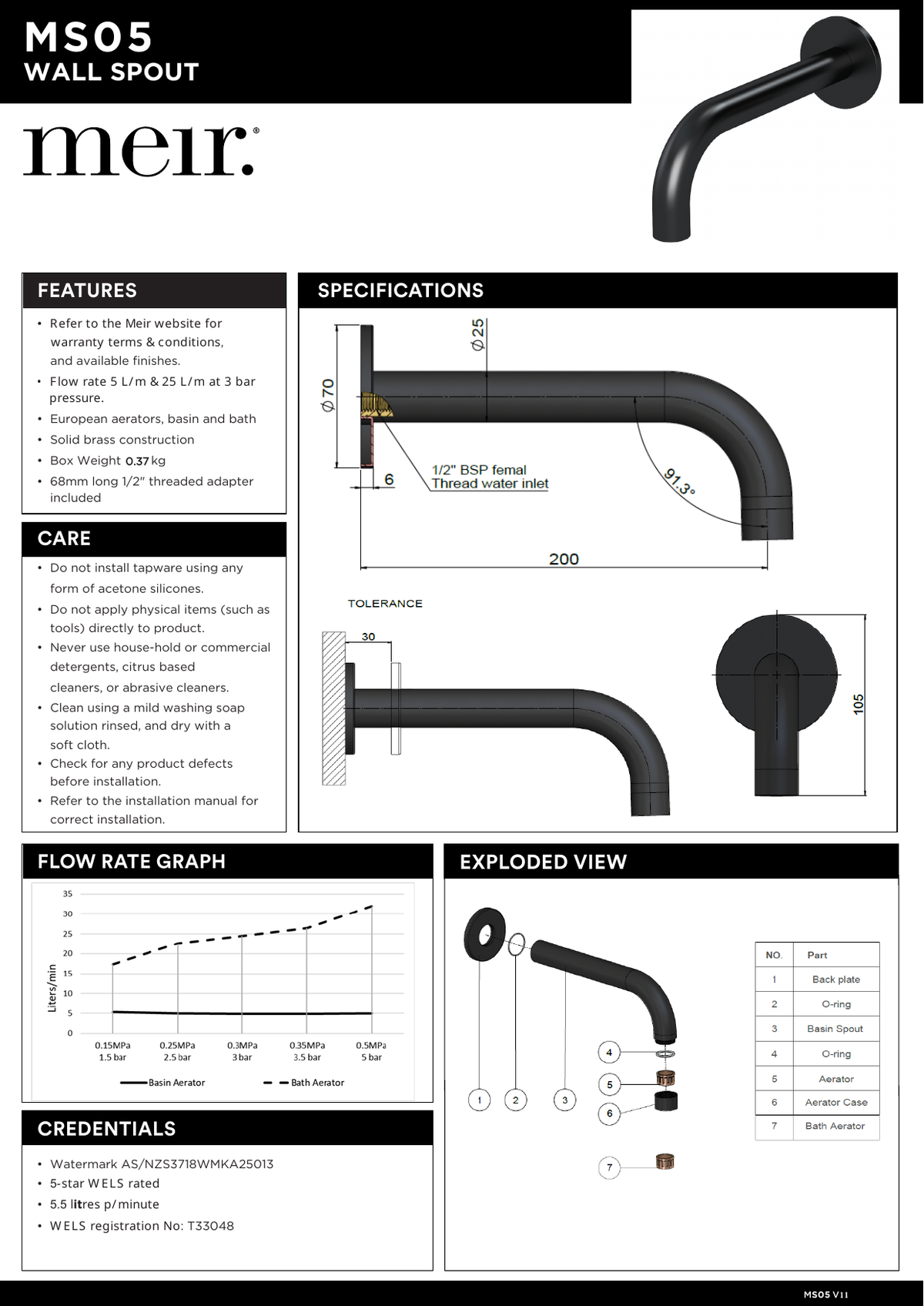 Specification diagram - Universal Round Curved Spout - Champagne
