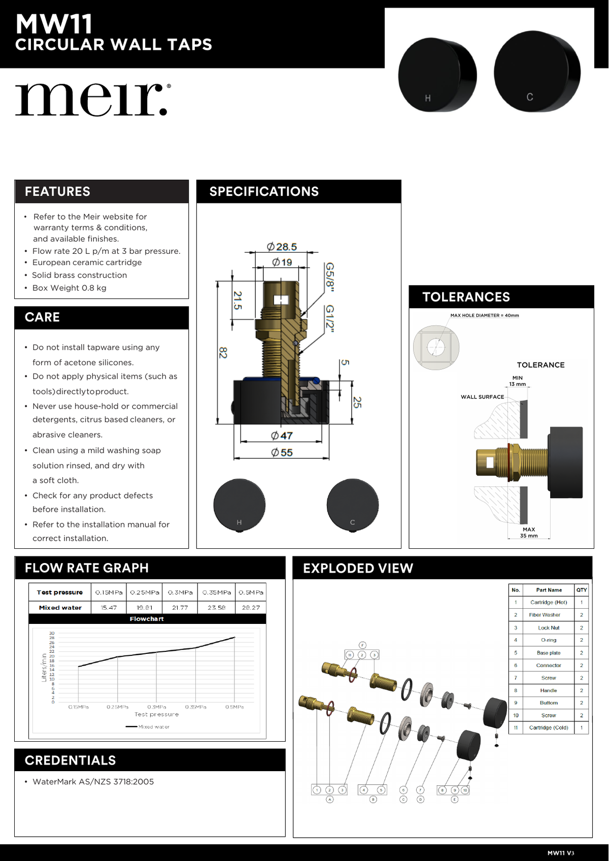 Specification diagram - Circular Wall Taps - Shadow Gunmetal