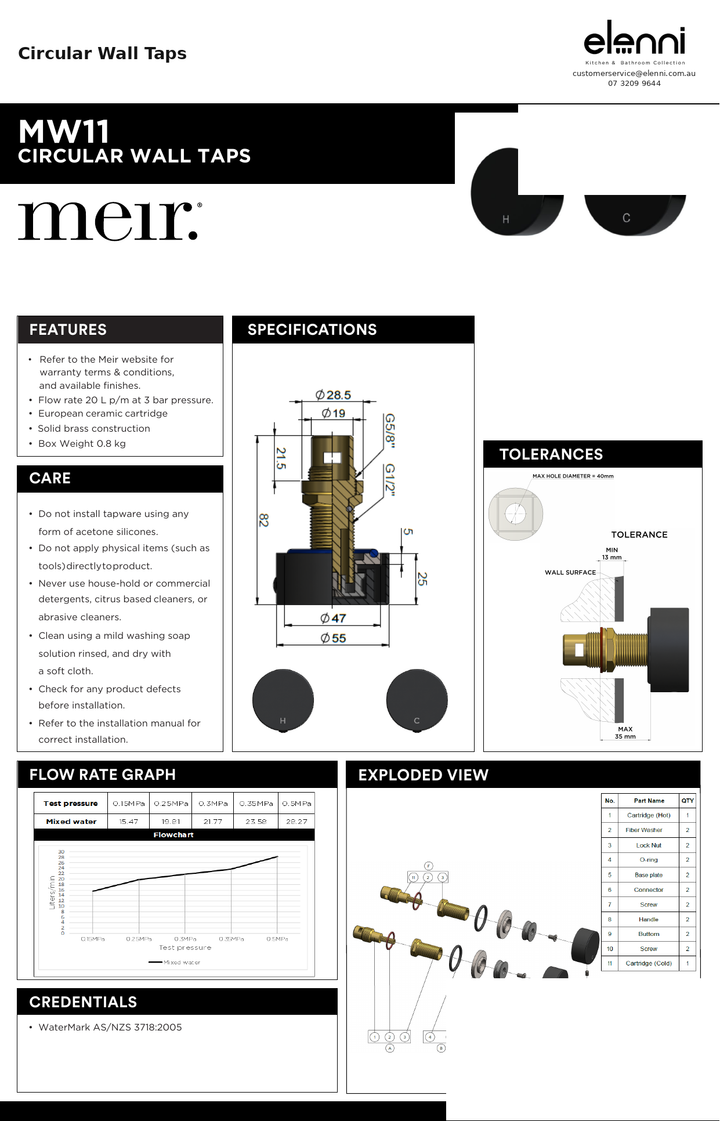 Circular Wall Taps — specification sheet (Elenni)
