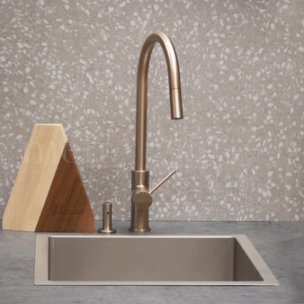 Round Paddle Piccola Pull Out Kitchen Mixer Tap - Champagne
