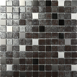Metalgres Antique Silver Metallic Porcelain Mosaic tile face, 300 x 300 mm