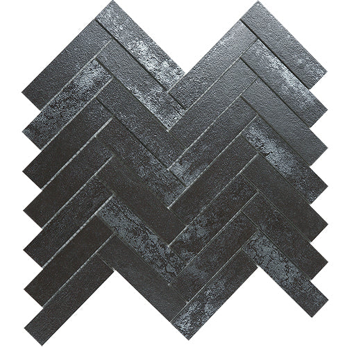 Metallic Herringbone Porcelain Mosaic tile face, 290 x 269 mm