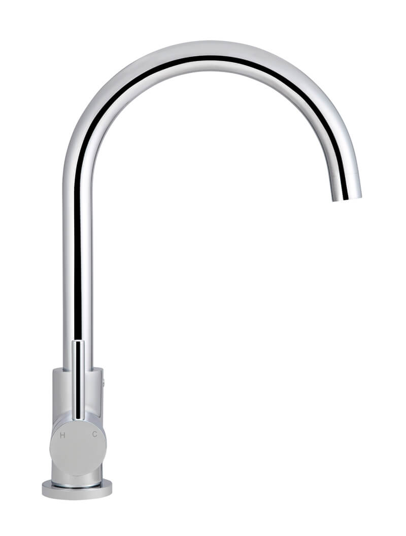 Round Gooseneck Kitchen Mixer Tap - Chrome