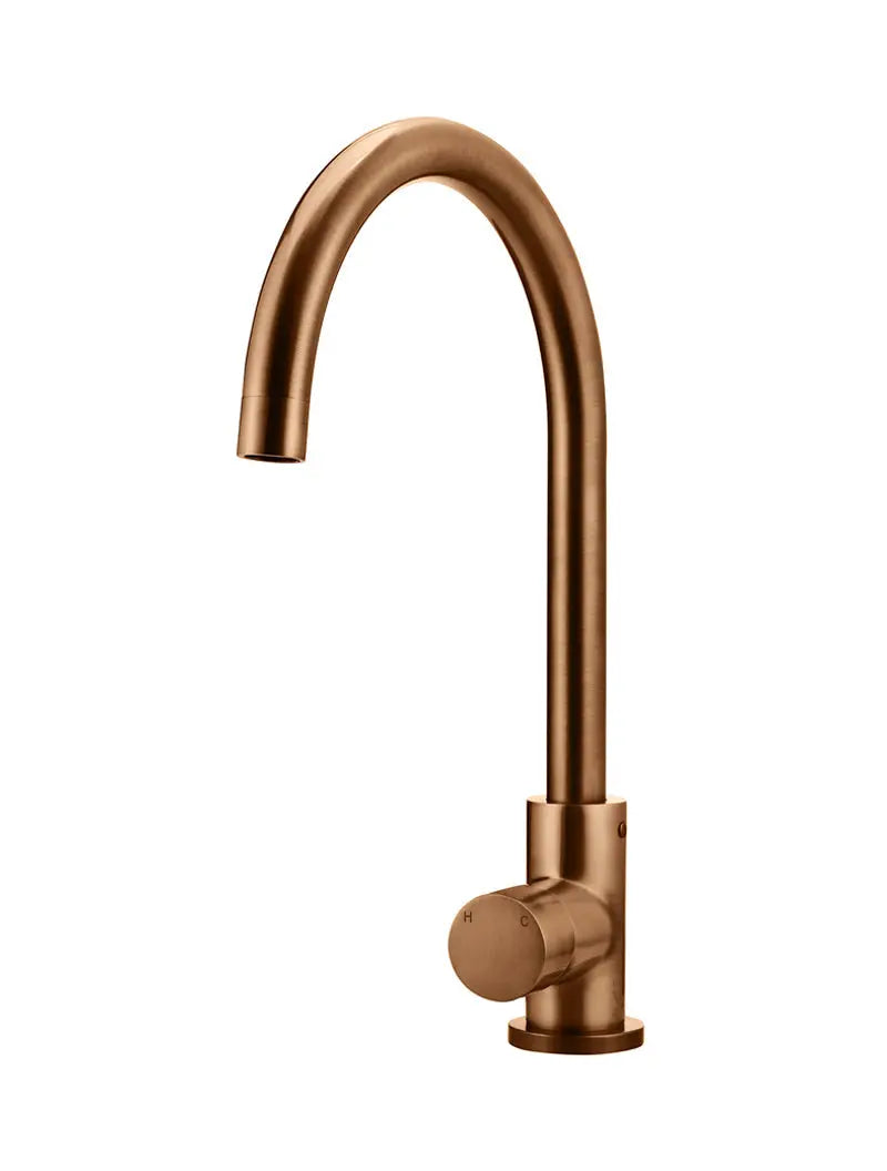 Round Gooseneck Kitchen Mixer Tap with Pinless Handle - Lustre Bronze Meir